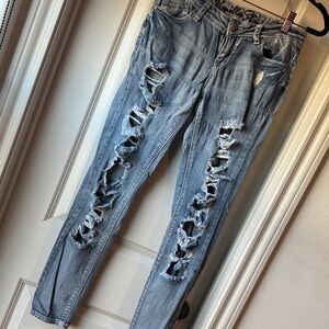 Heavily distressed jeans